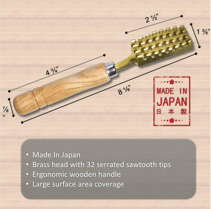 [Made in Japan] Fish Scaler Brush with Brass Serrated Sawtooth and Ergonomic Wooden Handle - Easily Remove Fish Scales Without Fuss Or Mess - Handcrafted by Japanese Artisans