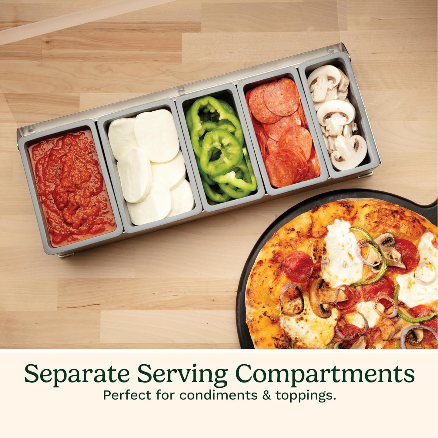 Cuisinart Condiment & Topping Station, 5 Dishwasher Safe Containers for Toppings & Condiments, Versatile Fresh Food Prep Station with Clear Lid, Perfect for BBQs, Burgers, Tacos, Pizza & Omelets
