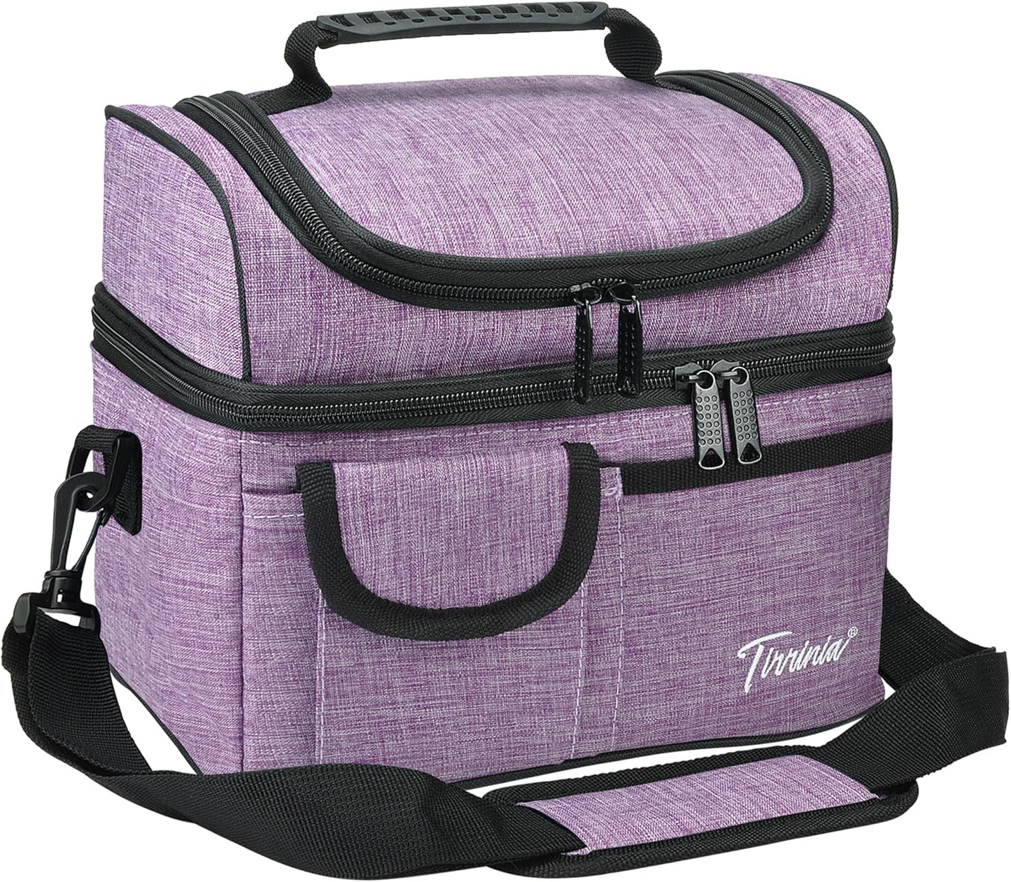 Tirrinia Reusable Lunch Box for Men Women, Insulated Lunch Bag Adult Work, Double Decker Leakproof Lunchbox for Office Picnic Beach—Dual Compartment Lunch Cooler Bag