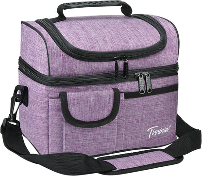 Tirrinia Reusable Lunch Box for Men Women, Insulated Lunch Bag Adult Work, Double Decker Leakproof Lunchbox for Office Picnic Beach—Dual Compartment Lunch Cooler Bag