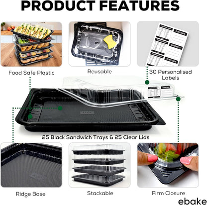 6 Pack Catering Trays with Lids – 13" Serving Tray with Lid, Heavy Duty Recyclable Plastic Party Platters for Catering, Buffet, Picnics & Events – Food Trays with Clear Lid (13.39 × 9.84 × 2.95 inch)
