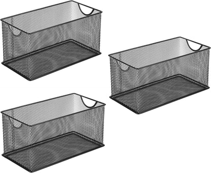 Set of 3 Household Wire Mesh Metal Steel Storage Basket Organizer CD Storage Boxes Organizer Bin Container Tote with Handles for Home Office 10.5" x 5.5" x 5.5"