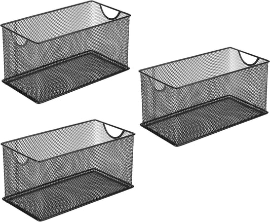 Set of 3 Household Wire Mesh Metal Steel Storage Basket Organizer CD Storage Boxes Organizer Bin Container Tote with Handles for Home Office 10.5" x 5.5" x 5.5"
