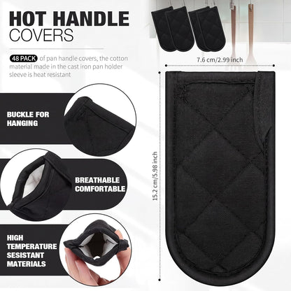 Dandat 24 Set Hot Handle Covers for Daily Replace Use Gift Pan Handle Sleeve Covers Heat Resistant Cast Iron Holder Sleeve Washable Handgrip Mitts for Christmas Kitchen Gifts Craft (Black)