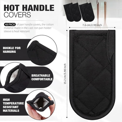 Dandat 24 Set Hot Handle Covers for Daily Replace Use Gift Pan Handle Sleeve Covers Heat Resistant Cast Iron Holder Sleeve Washable Handgrip Mitts for Christmas Kitchen Gifts Craft (Black)