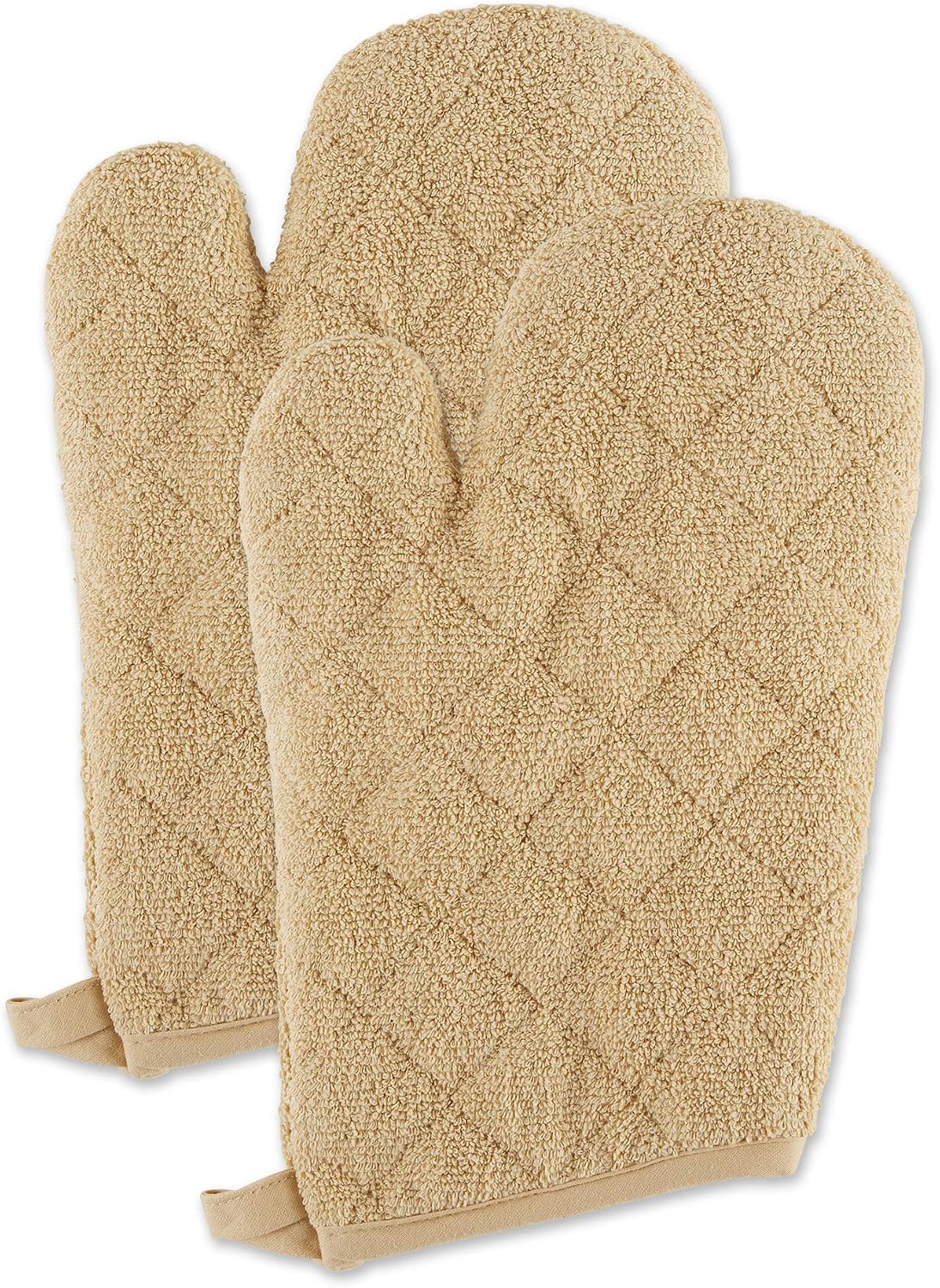 DII Basic Terry Collection 100% Cotton Quilted, Oven Mitt, Brown, 2 Piece