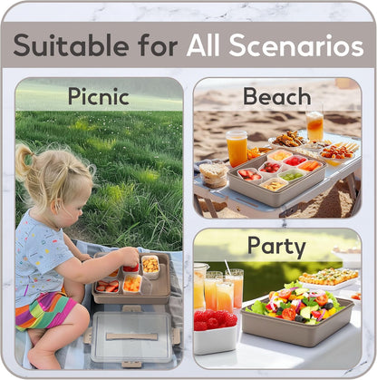 Snackle Box Container for Adults with 9 Compartment, Divided Serving Tray Snack Box Containers with Lid and Handle, Charcuterie Boxes Portable Snack Platter for Fruit Veggie Party Travel, White