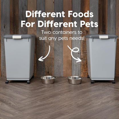 IRIS USA Dog Food Storage Container, 2 Pack, Up to 30 lbs Each, Airtight Seal for Freshness, Wheels for Rolling, Easy One Hand Opening, Made in USA, BPA Free, Clear/Black