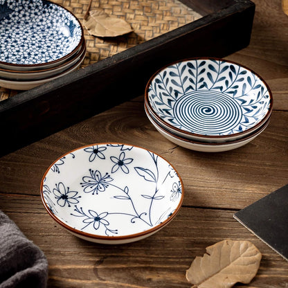 Japanese Style Ceramic Dipping Bowls,3'' Small Pinch Bowls Set Side Sauce Cups,Dishes for Sushi,Snack and Soy,BBQ,2.5 Oz Blue and White Mini Bowl for Kitchen Prep - Set of 6 (3 inch)