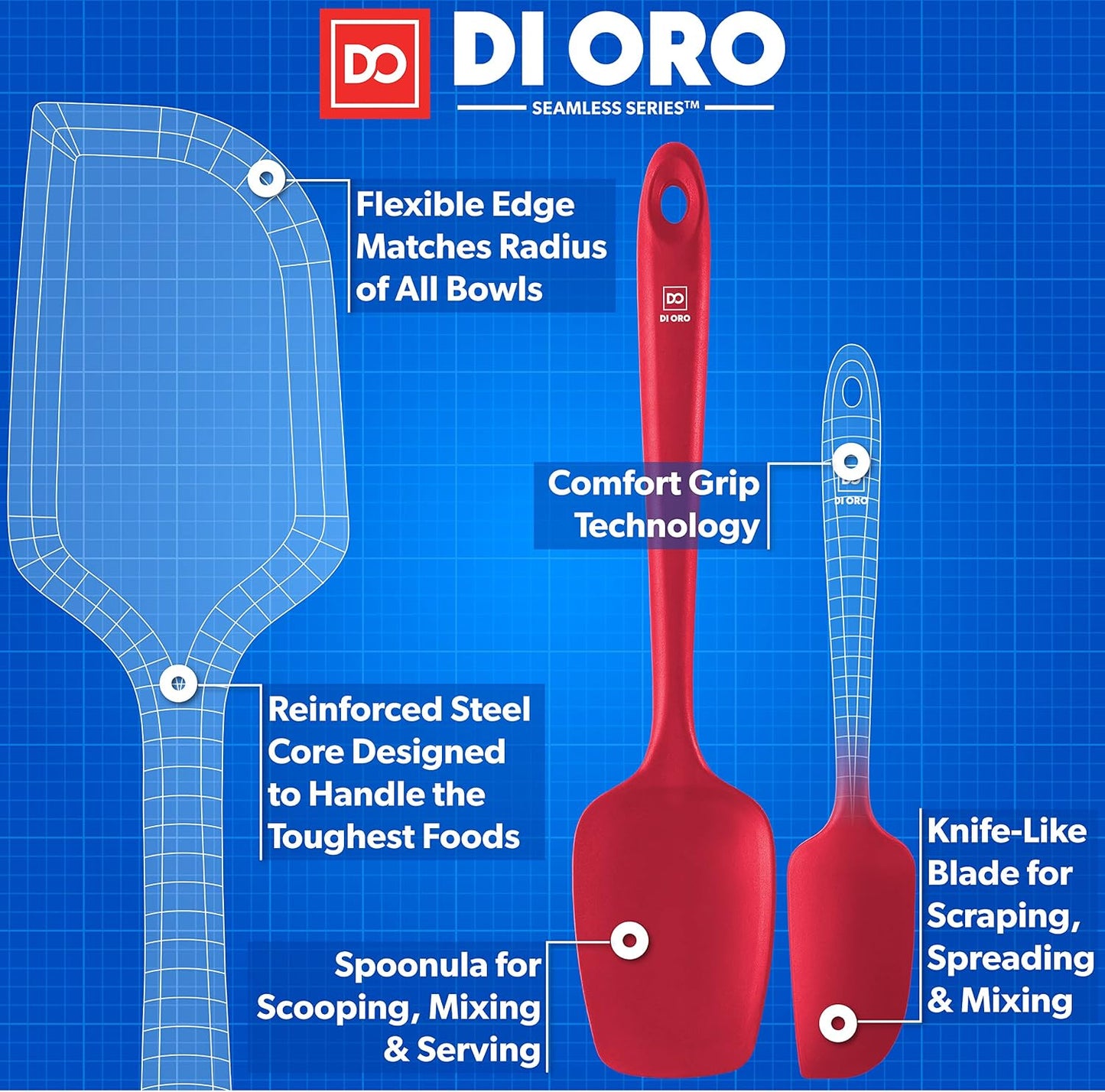 DI ORO Silicone Spatula Set - Rubber Kitchen Spatulas for Baking, Cooking, & Mixing - 600°F Heat-Resistant & BPA Free Silicone Scraper Spatulas for Nonstick Cookware - Dishwasher Safe (4pc, Black)