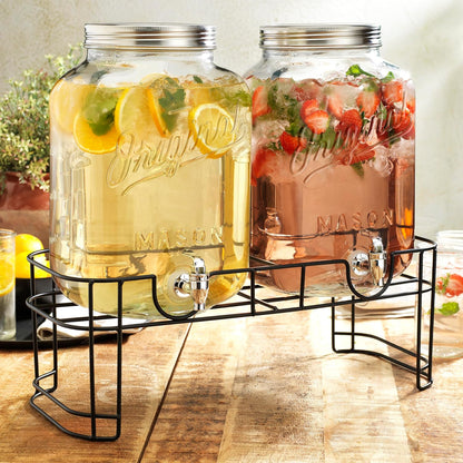 2 PACK 1.5 Gallon Drink dispenser, Glass Beverage Dispenser With Elegant Stand Stand, Drink Dispensers for Parties With Spigot 100% Leakproof. Perfect For Parties And Daily Use