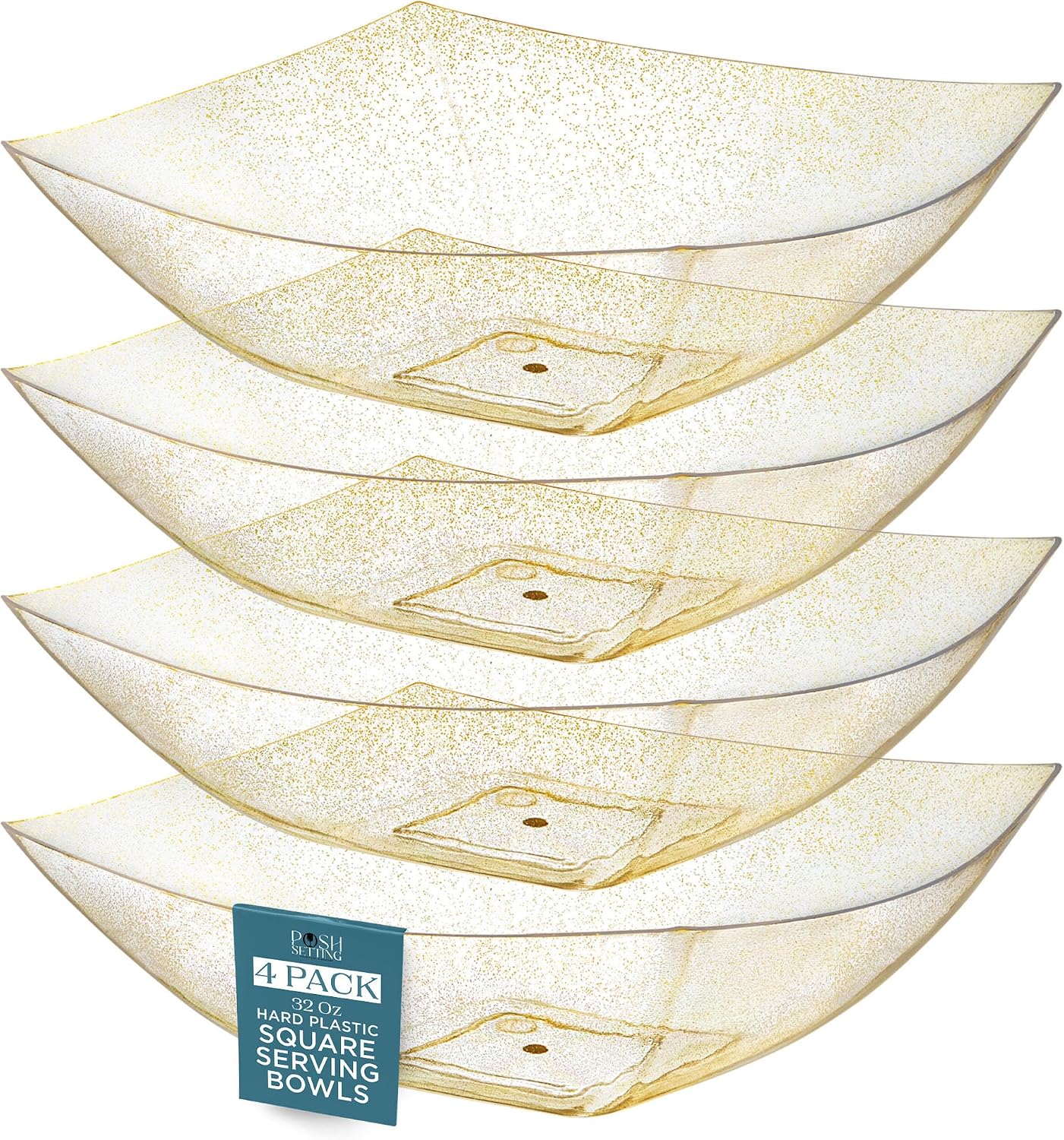 Posh Setting - White Plastic Square Serving Bowls for Party (16oz - 4 Pack), Disposable & Candy Containers for Party Table & Buffet