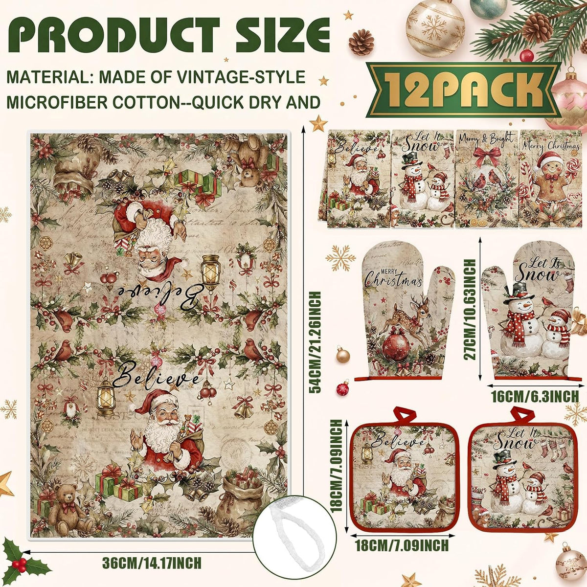 SiliFine 12 Pcs Fall Pumpkin Kitchen Towels Oven Mitts Pot Holders Set
