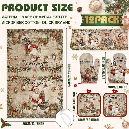 SiliFine 12 Pcs Fall Pumpkin Kitchen Towels Oven Mitts Pot Holders Set