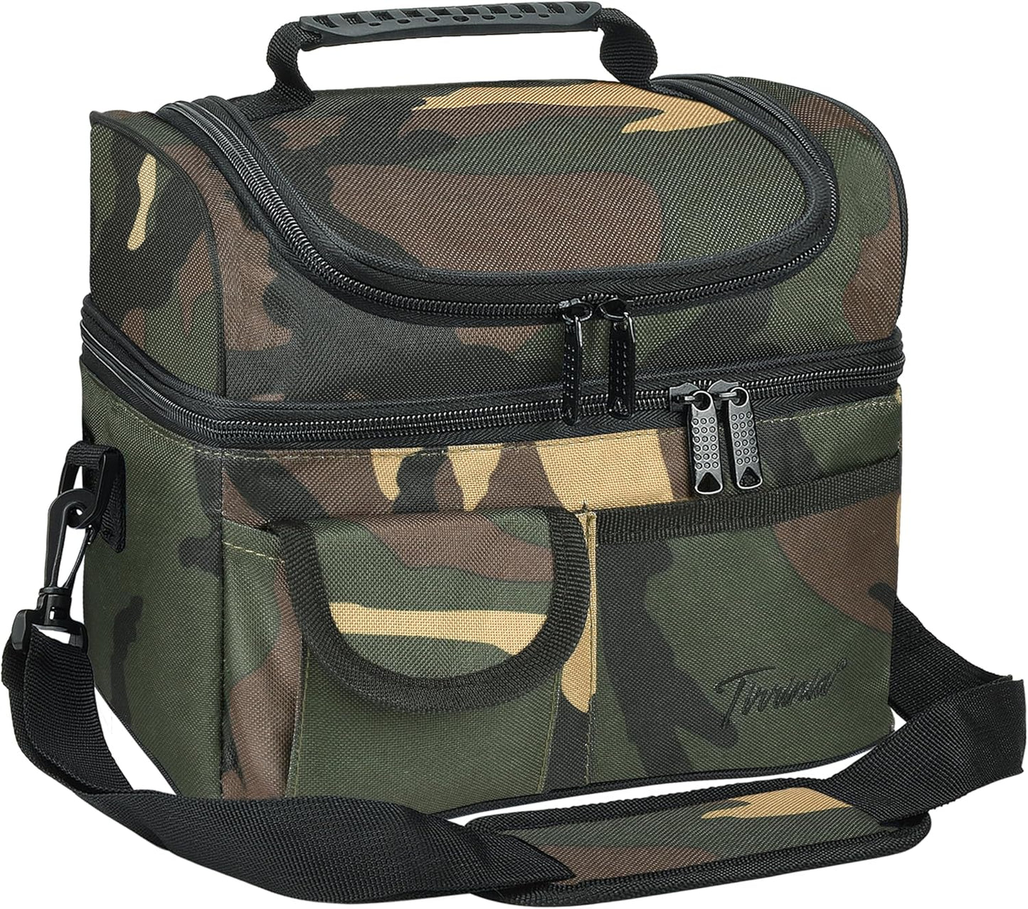 Tirrinia Reusable Lunch Box for Men Women, Insulated Lunch Bag Adult Work, Double Decker Leakproof Lunchbox for Office Picnic Beach—Dual Compartment Lunch Cooler Bag