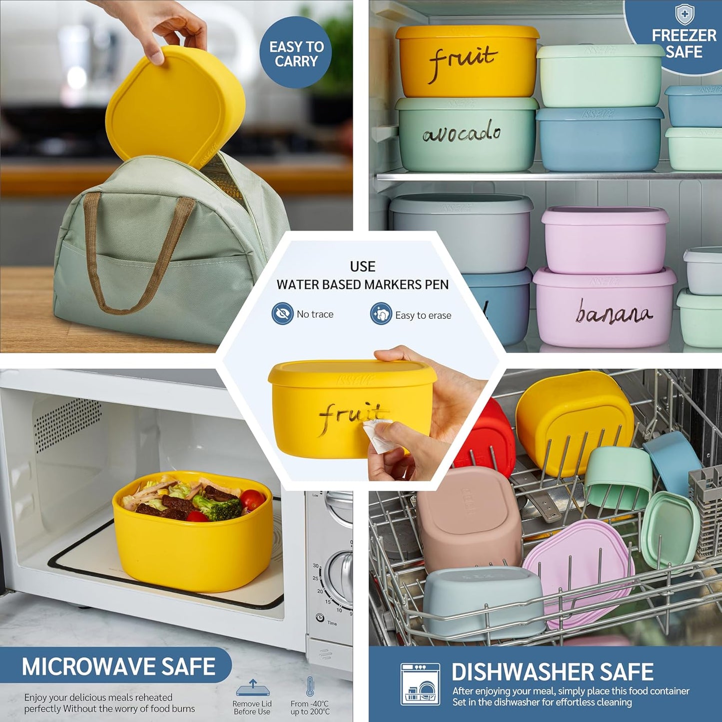 ISSEVE 12Pcs/Set Nesting Silicone Food Storage Containers with Lids, BPA Free Reusable Meal Prep Silicone Containers Airtight, Freezer Dishwasher Safe (33.8oz, 20oz, 10oz, 6.7oz, 1.3oz) (Beige)