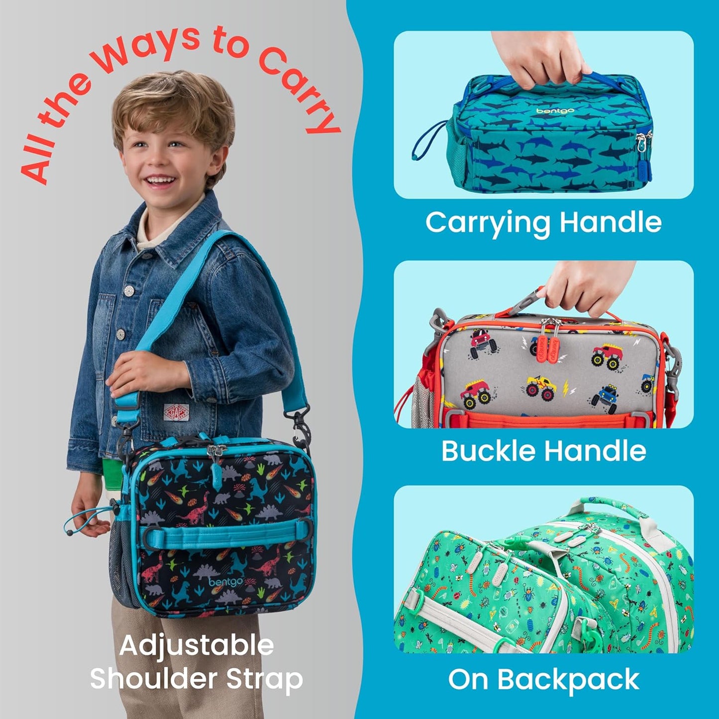 Bentgo Kids Lunch Bag - Durable, Double-Insulated Lunch Bag for Kids 3+; Holds Lunch Box, Water Bottle, & Snacks; Easy-Clean Water-Resistant Fabric & Multiple Zippered Pockets (Mermaid)