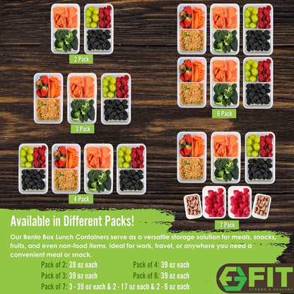 Bento Box for Kids and Adults - Reusable Lunch Box Meal Prep Containers - 3 Compartment Snack Box Container with Airtight Lid - Dishwasher, Freezer, Microwave Safe Food Snack Storage (39 oz, 7 Pack)