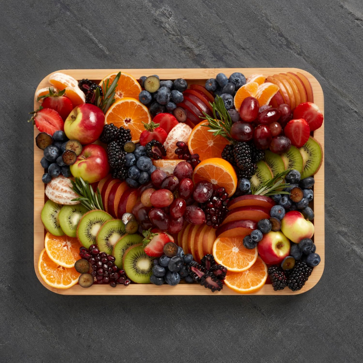 Farberware Bamboo Cutting Board with Clear Locking Lid, 11x14 Inch Charcuterie Board with Handles - Reversible Serving Board for Cheese, Meats, Snacks and More