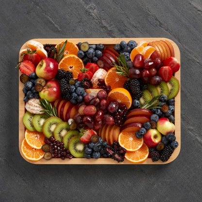 Farberware Bamboo Cutting Board with Clear Locking Lid, 11x14 Inch Charcuterie Board with Handles - Reversible Serving Board for Cheese, Meats, Snacks and More