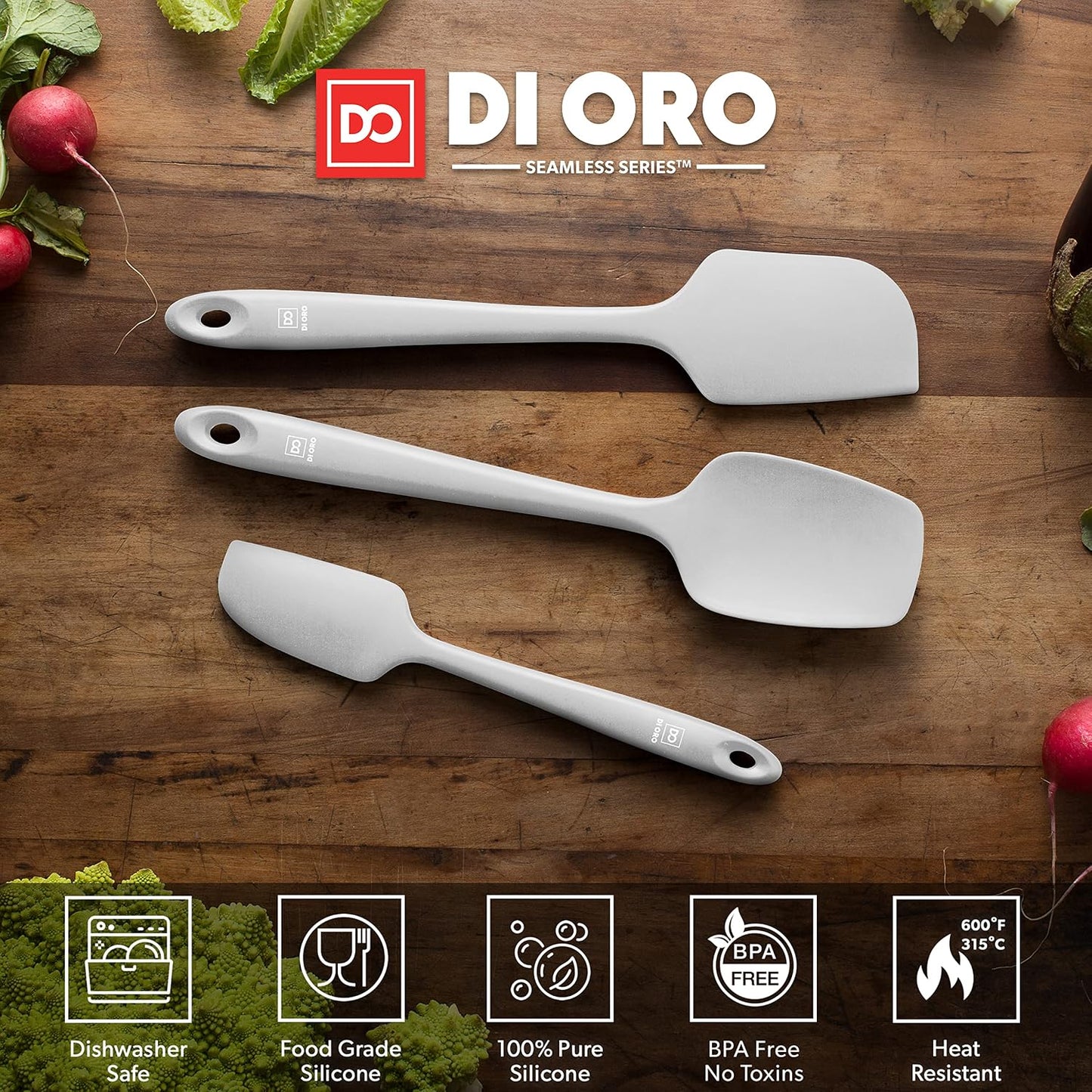 DI ORO Silicone Spatula Set - Rubber Kitchen Spatulas for Baking, Cooking, & Mixing - 600°F Heat-Resistant & BPA Free Silicone Scraper Spatulas for Nonstick Cookware - Dishwasher Safe (3pc, Black)