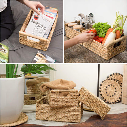 VATIMA Water Hyacinth Storage Baskets with Large Open-Front for Kitchen, Decorative for Living Room, 13.4” x 9.5” x 5.5”, 2 Pack