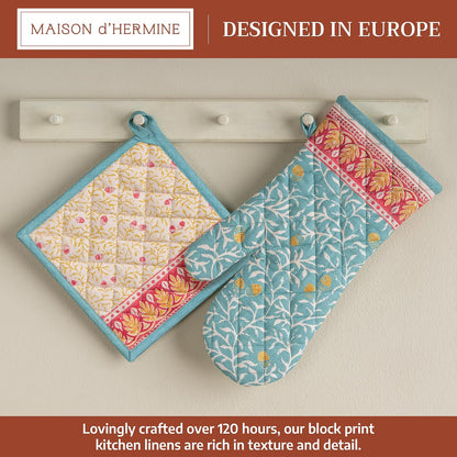 Maison d' Hermine 100% Cotton Oven Mitt & Pot Holder Set (7.5"x13" & 8"x8") - Colors C