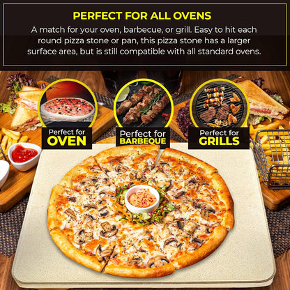 Pizza Stone - Baking Stone. SOLIDO Rectangular 14"x16" - Perfect for Oven, BBQ and Grill