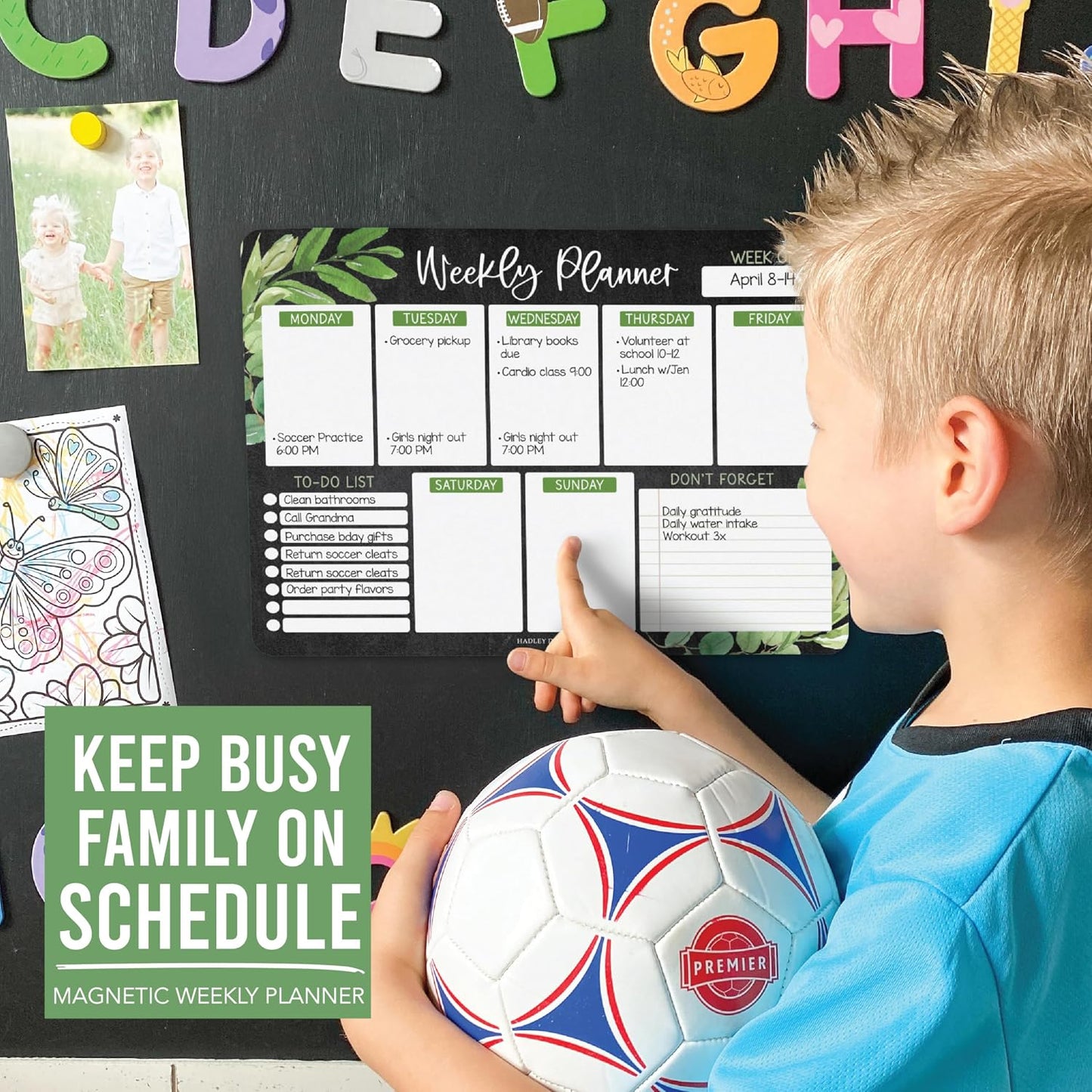 Hadley Designs Weekly Magnetic Calendar for Refrigerator - Dry Erase Board for Fridge, Magnetic Weekly Planner for Kitchen, Reusable Schedule Organizer (Farmhouse)