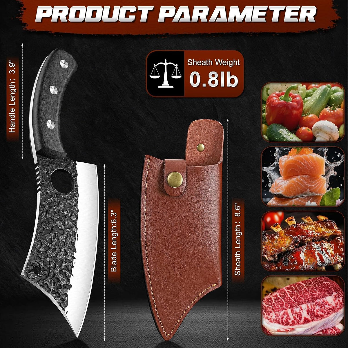ROCOCO Viking Cleaver Knife Birthday - Kitchen Axe & Sheath Father Gift Men
