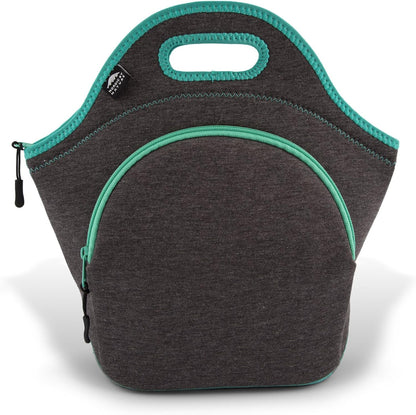 Nordic By Nature Large Neoprene Lunch Bag for Women & Lunch tote for Kids Insulated Lunch bag Reusable Washable Extra Thick Neoprene & Soft Cotton Feel, Premium Stitching, Outside Pocket, (L) Black