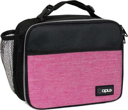 opux Insulated Lunch Bag Kids, Lunch Box for School Boy Girl, Leakproof Small Reusable Compact Soft Mini Cooler Bag, Toddler Small Lunch Boxes Kit Pail with Front Side Pockets (Purple)