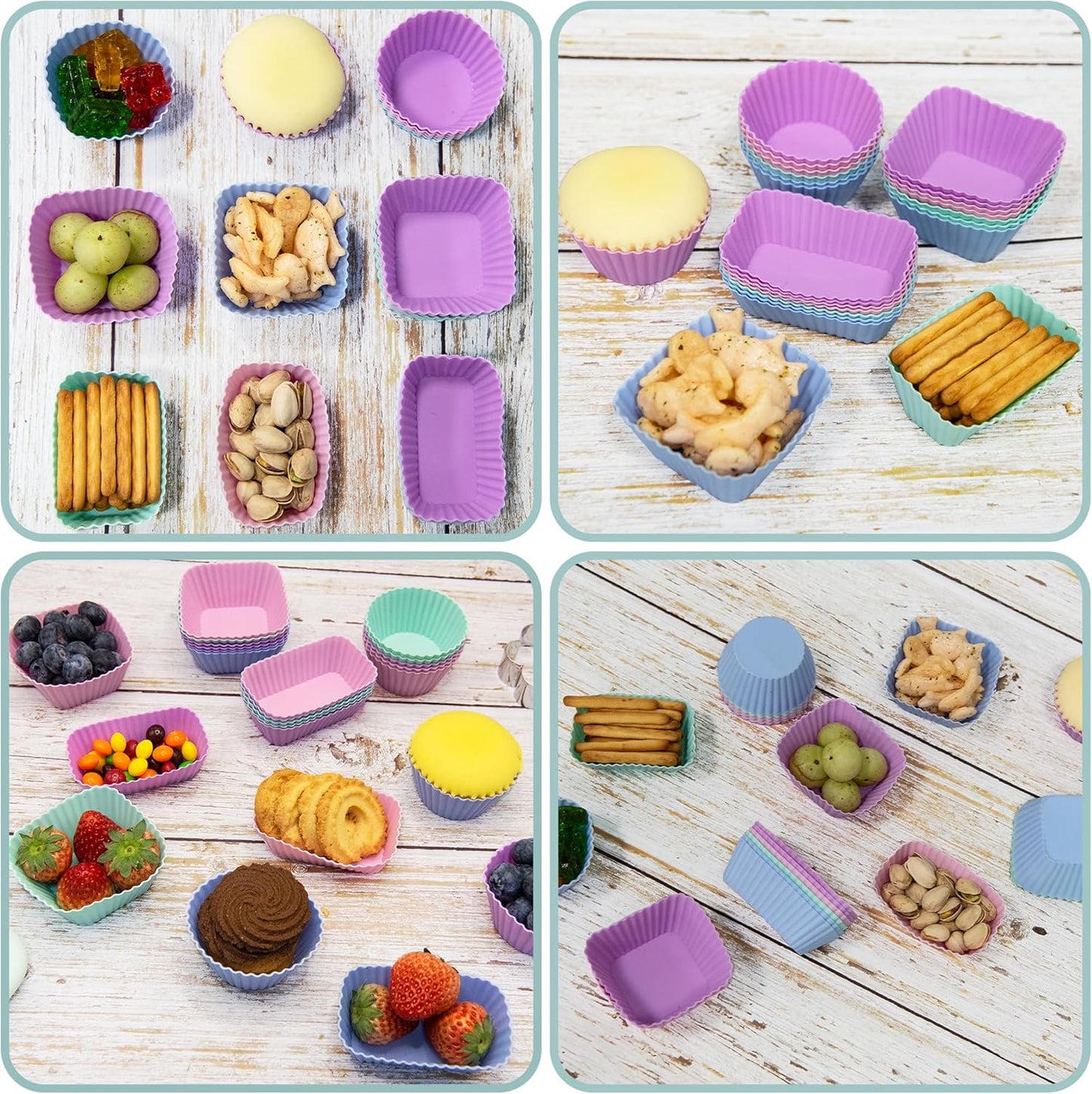 Silicone Cupcake Liners Lunch Box Dividers，Non-Stick Silicone Muffin Cups, Bento Box Accessories for Kids (24Pcs: 4 Color)