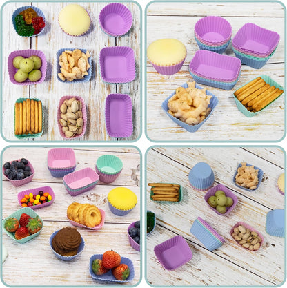 Silicone Cupcake Liners Lunch Box Dividers，Non-Stick Silicone Muffin Cups, Bento Box Accessories for Kids (24Pcs: 4 Color)