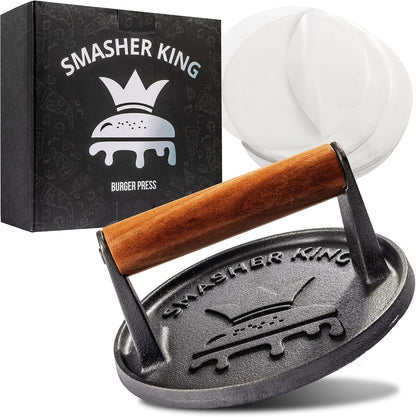 Premium Cast Iron Smash Burger Press incl. 25 Patty Paper