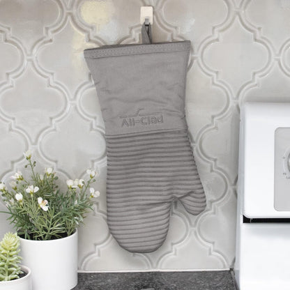 All-Clad Silicone Oven Mitts: Heat Resistant up to 500 Degrees - 100% Cotton & Silicone, 14"x7" Oven Mitt for Kitchen and Barbeque, Pewter