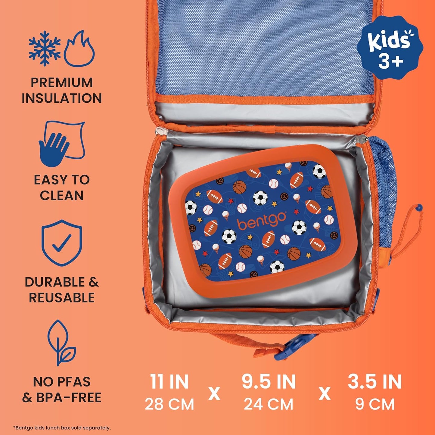 Bentgo Kids Lunch Bag - Durable, Double-Insulated Lunch Bag for Kids 3+; Holds Lunch Box, Water Bottle, & Snacks; Easy-Clean Water-Resistant Fabric & Multiple Zippered Pockets (Mermaid)