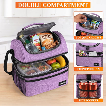opux Insulated Lunch Bag for Men Women, Double Decker Leakproof Lunch Box Cooler Tote with Shoulder Strap, Large Lunchbox for Work School Travel Meal Prep, Adults Kids Boys Girls, Green, 16 Cans