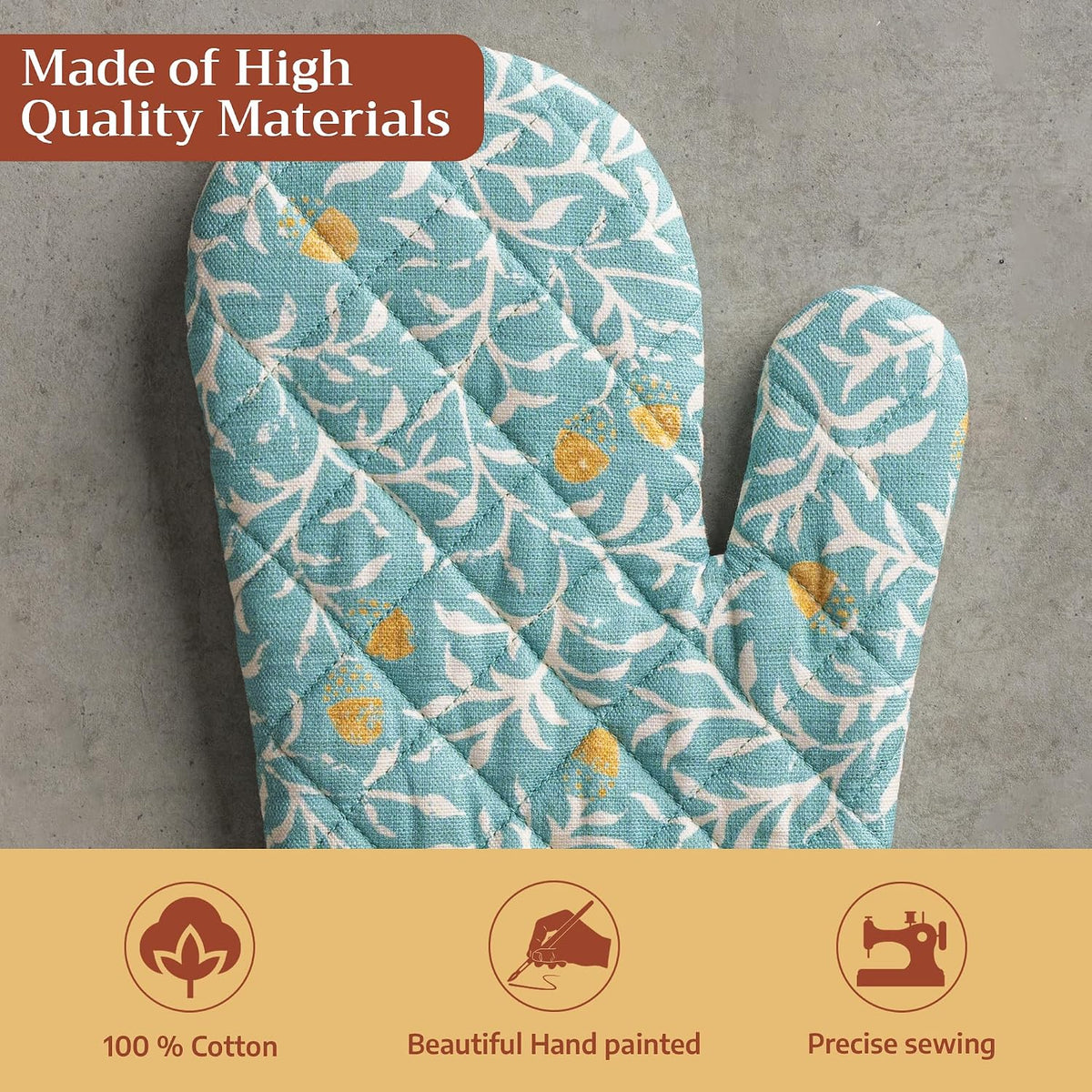 Maison d' Hermine 100% Cotton Oven Mitt & Pot Holder Set (7.5"x13" & 8"x8") - Colors C