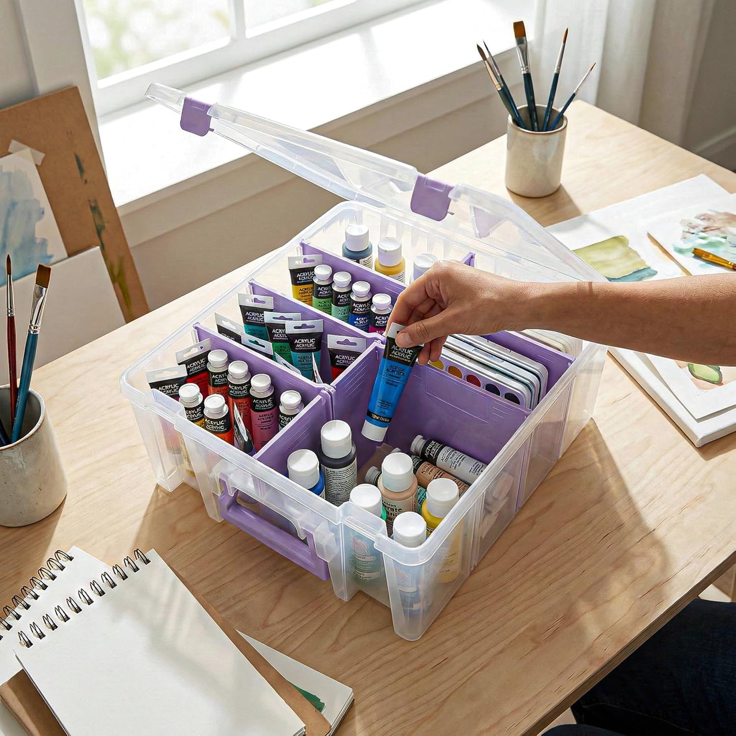 ArtBin 6990SO Super Satchel Double Deep Compartment Box - Art Storage with 8 Removable Compartments, Smart Closure for Craft Supplies (Gold - Pack of 1)