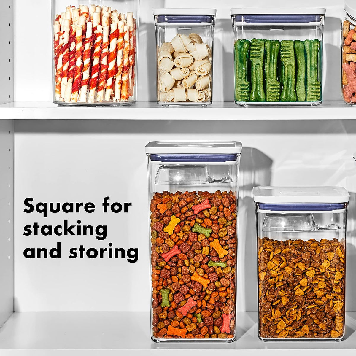 OXO Good Grips Pet POP Container – 6.0 Qt/5.7 L with Half Scoop, Ideal for up to 6.5lbs of Dog Food or 4.5lbs of Cat Food, Airtight Dog and Cat Food Storage Container, BPA Free, Clear