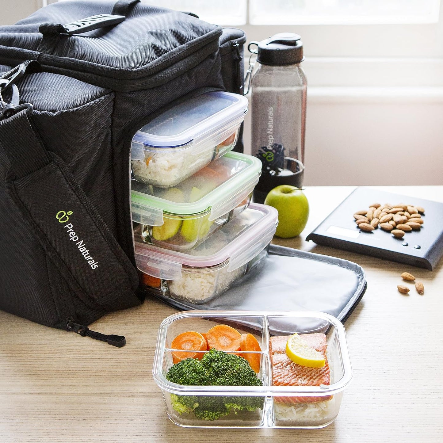 PrepNaturals 5 Pack 30 Oz Glass Meal Prep Containers - Dishwasher Microwave Freezer Oven Safe - Glass Storage Containers with Lids (Multi-Compartment)