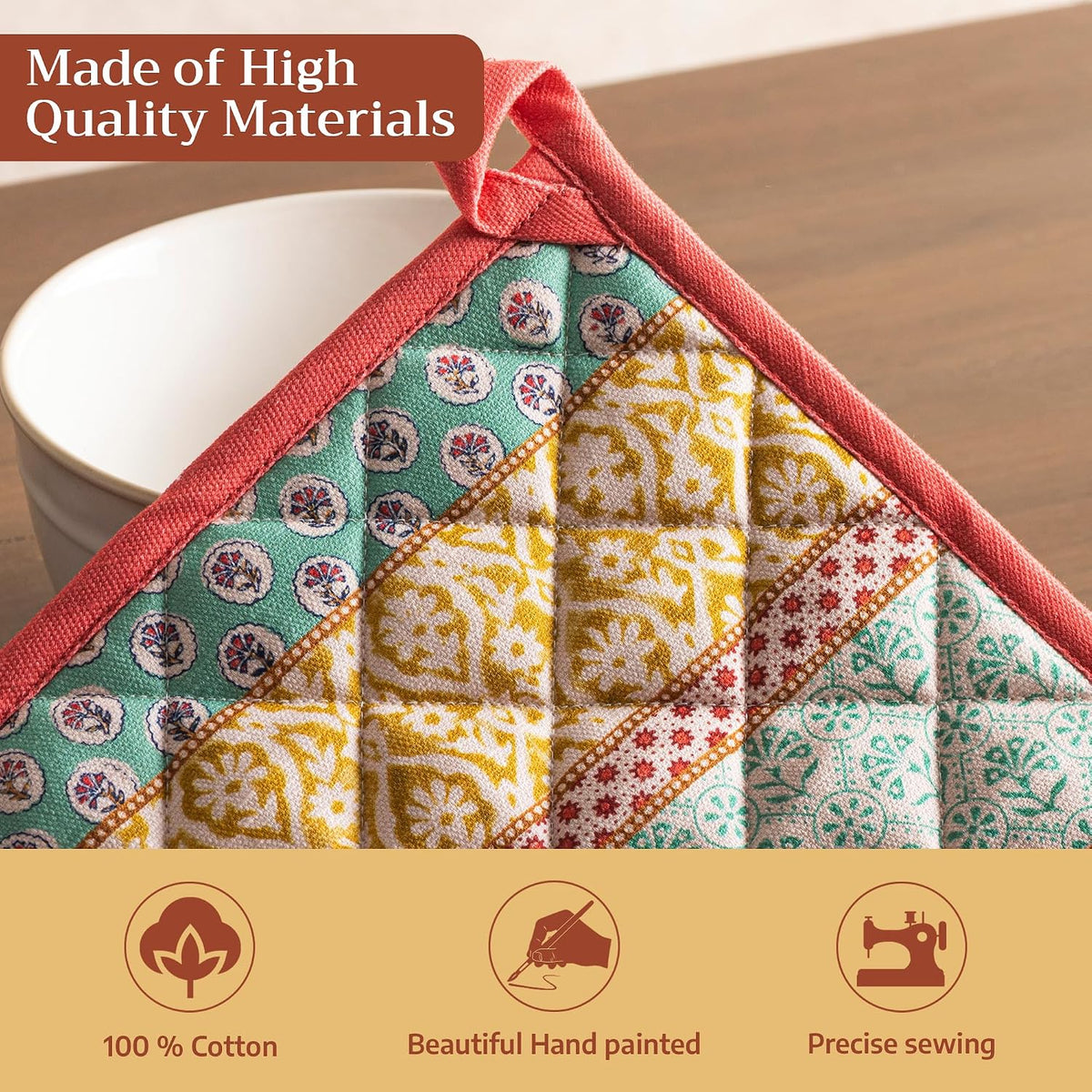 Maison d' Hermine 100% Cotton Oven Mitt & Pot Holder Set (7.5"x13" & 8"x8") - Colors C
