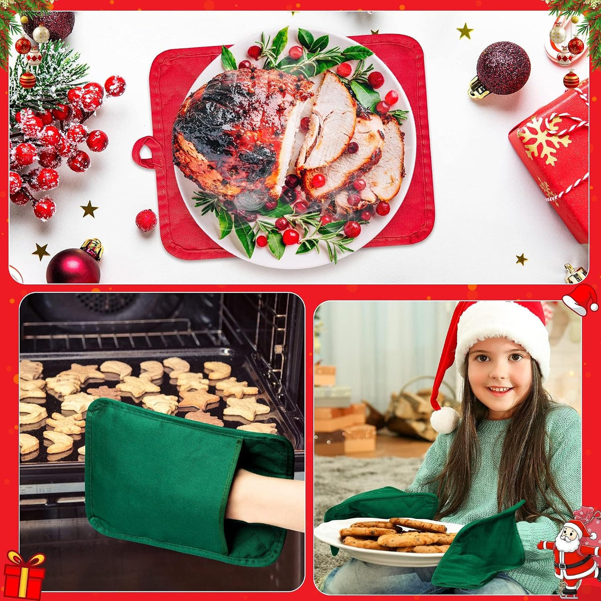 R HORSE 6Pcs Black Pot Holders with Pocket for Kitchen, 7''x 9''