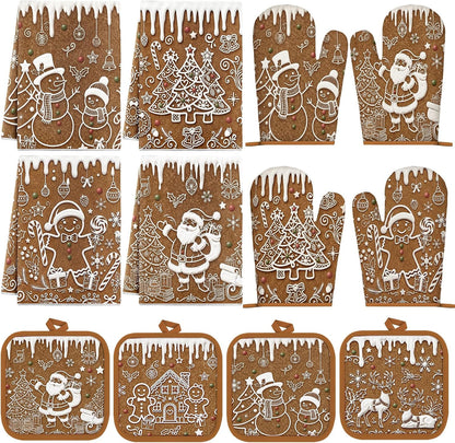SiliFine 12 Pcs Fall Pumpkin Kitchen Towels Oven Mitts Pot Holders Set