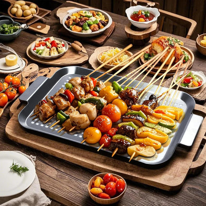 Grill Pan Set of 2, BBQ Grill Topper for Outdoor Grill, Stainless Steel Grilling Baskets with Holes and Handles, Perforated Food Tray Barbecue Accessories for Vegetable, Fish, Meat, Seafood