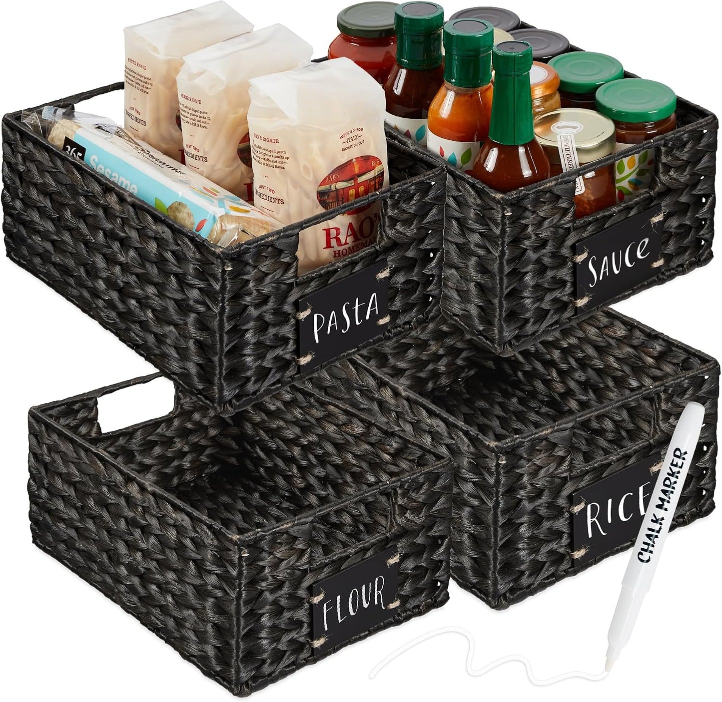 Best Choice Products Set of 4 9x12in Water Hyacinth Pantry Baskets, Woven Organizers w/Chalkboard Label, Chalk Marker - Natural