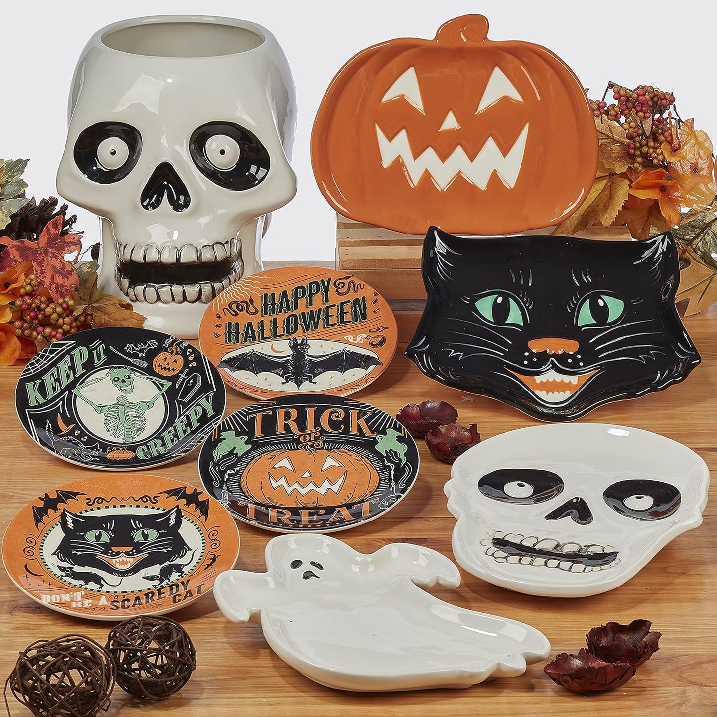 Certified International Scaredy Cat 3 pc. Melamine Hostess Serving Set, Multicolor, Large