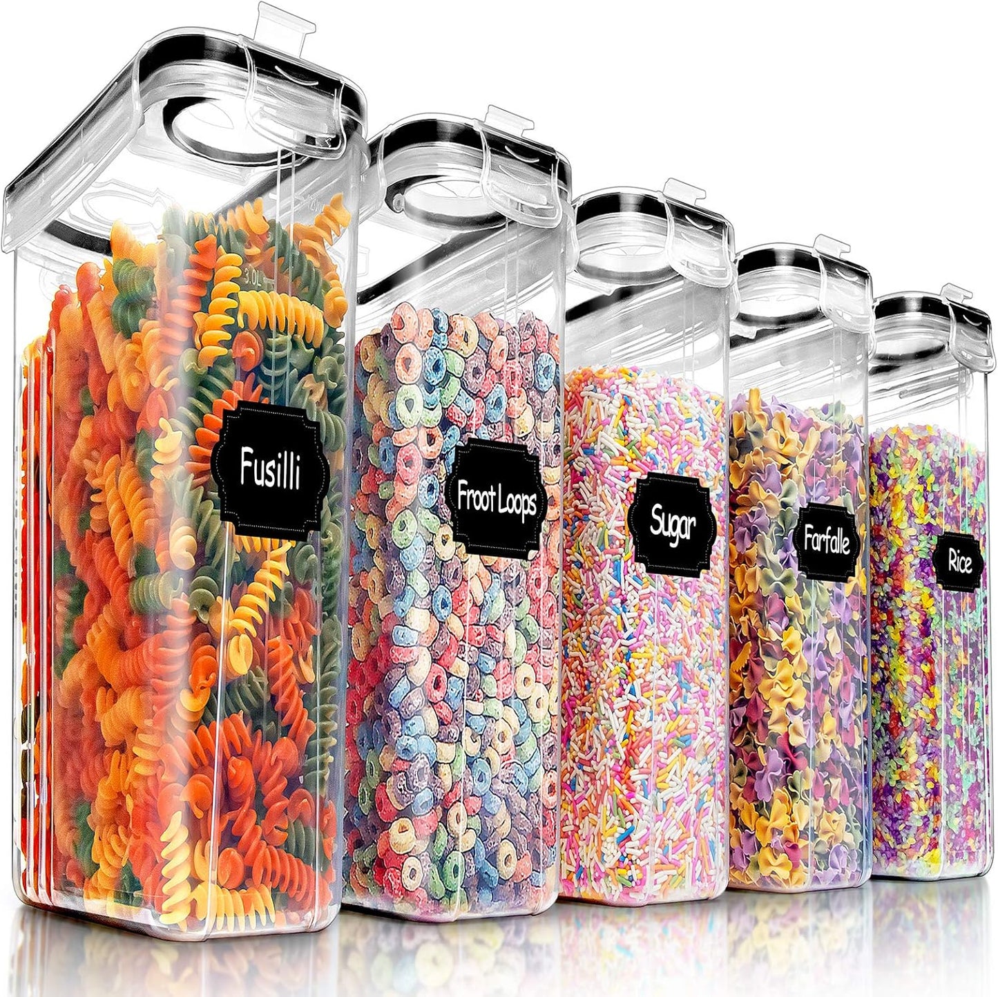 PRAKI Cereal Containers Storage Set (4L,135.2 Oz), 8PCS Airtight Food Storage Containers with Lids for Kitchen & Pantry Organizers and Storage, Cereal Dispensers with 20 labels, Measuring Cup & Marker