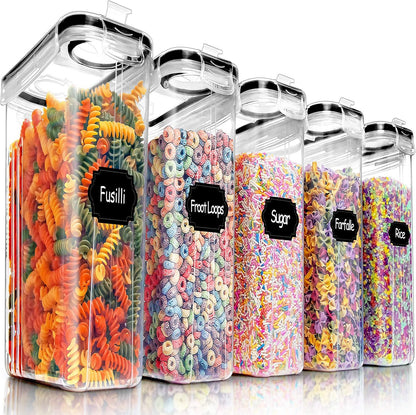 PRAKI Cereal Containers Storage Set (4L,135.2 Oz), 8PCS Airtight Food Storage Containers with Lids for Kitchen & Pantry Organizers and Storage, Cereal Dispensers with 20 labels, Measuring Cup & Marker